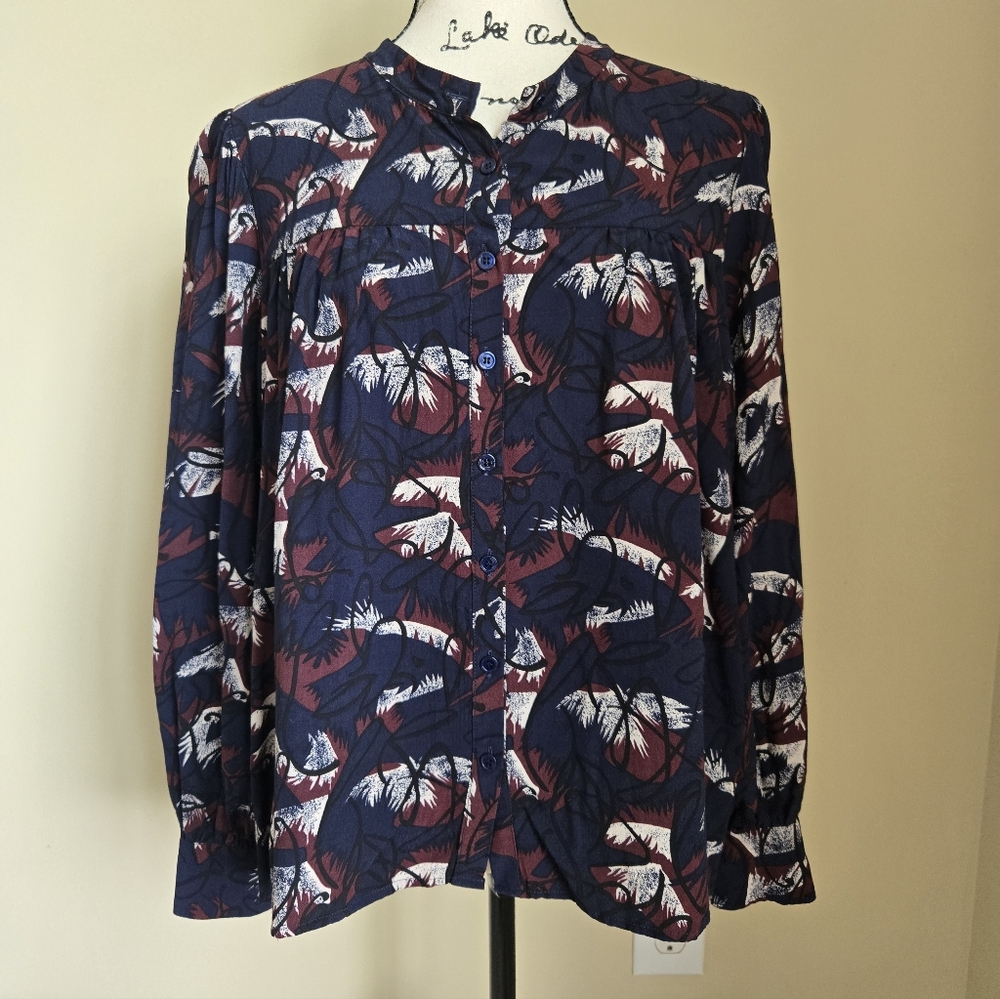 Gerard Darel Long Sleeve Blouse Womens 12 Blue Button Front